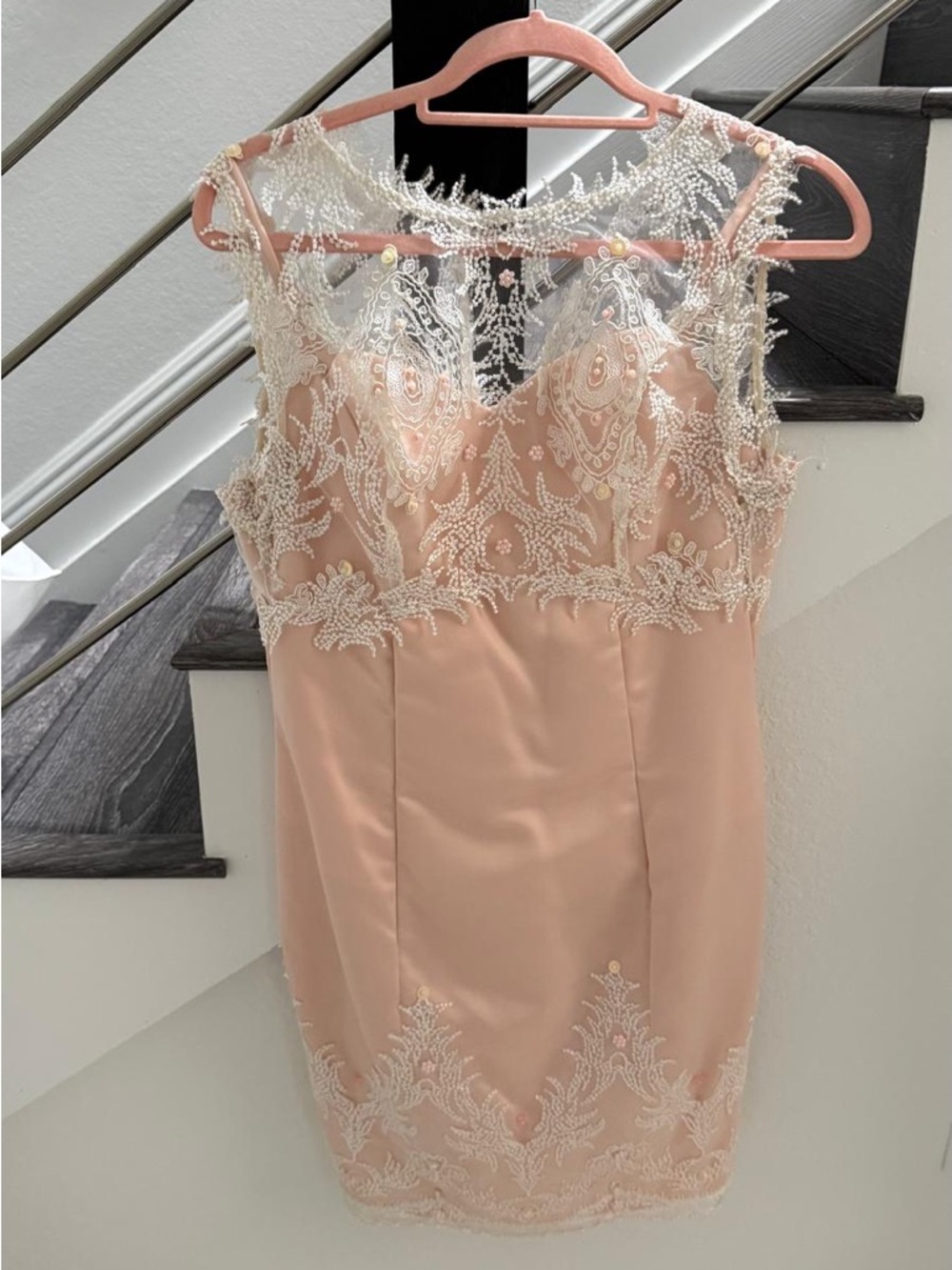Blush Pink Lace Applique Sheath Dress